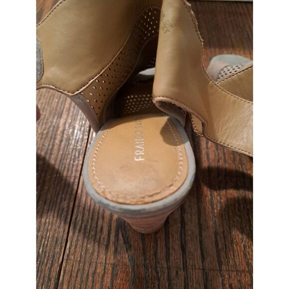 8.5 Franco Sarto Jalia Leather Tan Peep Toe Chunky High Heel Dress Shoes - Picture 5 of 7